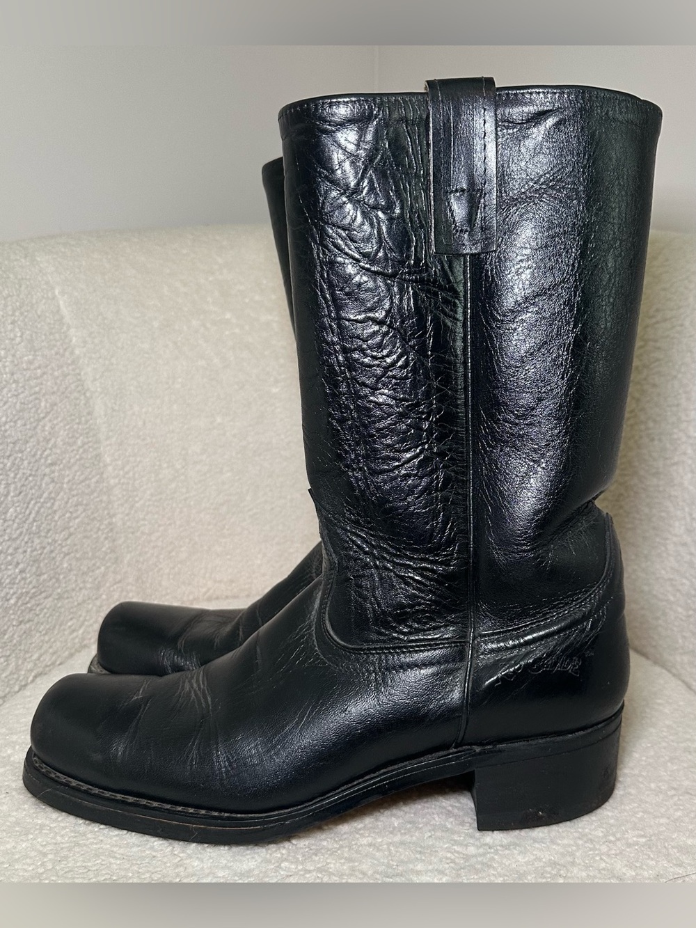 Vintage Rio Grande Black Leather Roper Boots USA Cowboy Western Country Mens 10